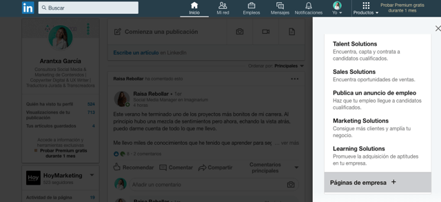 Pantalla LinkedIn